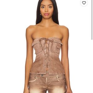 Superdown Tan Bustier Tie Front Top
